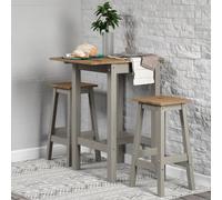 Core Products Corona Linea Drop Leaf Breakfast Table & 2 High Stools Set, Antique Waxed Pine H100.0Cm X W100.0Cm X L60.0Cm
