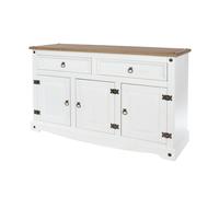 Corona 3 Door 2 Drawer White Washed Wax Finish Medium Sideboard - Size: 43 x 132 x 80cm - Wilko