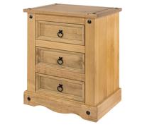 Core Products Corona Tall 3 Drawer Bedside Cabinet - antique waxed pine
