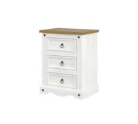 Core Products Corona Tall 3 Drawer Bedside Cabinet - white wax