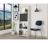 Core Products Dallas White Bookcase With Doors - White & Carbon Grey Oak Effect, H160.0Cm X W53.1Cm X D33.0Cm