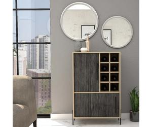 Core Products Harvard 2 Door Drinks Bar - Washed Oak And Wood Grain Grey Effect, H94.1Cm X W63.5Cm X D34.0Cm