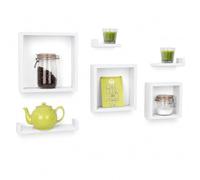 Core Products Hudson Set of 6 Floating Shelves, White Wall Cube & Shelf Combination Kit | Mounted Display Shelving Unit for Bedroom, Living Room | Foil-Wrapped Wood Finish Design