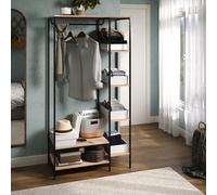 Core Products Kelly Oak Effect Open Wardrobe With Side Shelf Storage - Rustic Industrial Wooden And Metal Storage