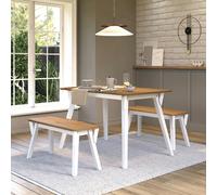 Core Products Linea 3-Piece Dining Set, Table & 2 Benches, Scandinavian Design - White Wax