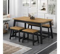 Core Products Linea 3-Piece Spacious Dining Set, Table & Two Benches - White Wax