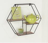 Core Products Loft Hexagonal Display Wall Shelf - Black Metal And Wood Effect