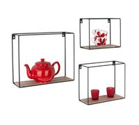 Core Products, Loft Wire Set of 3 Rectangular Display Wall Shelf- Black Metal Frame and Wood Effect