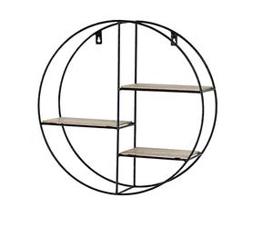 Core Products, Loft Wire Round Display Wall Shelf - Black Metal and Wood Effect