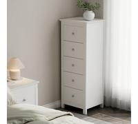 Core Products Nairn White 5 Drawer Tall Narrow Chest Of Drawers - Solid Wood Bedroom Storage 114.2 X 45 X 40Cm