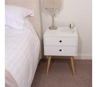 Core Products Options Scandia, 2 Drawer & Wood Legs Bedside Cabinet - H54cm x W40cm x D40cm in White Core Products White