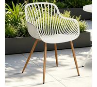 Core Products Pair Of Sunray Garden Bistro Arm Chairs, White With Wood Effect Legs