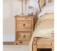 Core Products Premium Corona 2 Drawer Petite Bedside Cabinet - Antique Waxed Pine, H53.1Cm X W36.0Cm X D32.0Cm