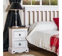Core Products Premium Corona 2 Drawer White Petite Bedside Cabinet - White & Antique Waxed Pine, H53.1Cm X W36.0Cm X D32.0Cm