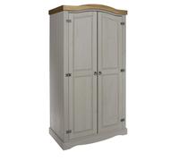 CORE PRODUCTS PREMIUM CORONA GREY WASHED 2 DOOR WARDROBE BEDROOM FURNITURE
