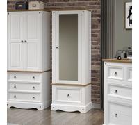 Core Products Premium Corona White, Armoire With Mirrored Door And Drawer H187.7Cm X W66.0Cm X D55.5Cm