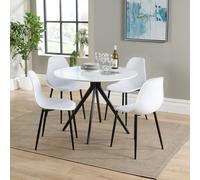 Core Products Round Table, Light Oak Effect Top With Black Pedestal Leg - H75cm x W100cm x D100cm in White Core Products White