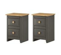 Core Products Set Of 2 Capri Carbon 2 Drawer Petite Bedside Cabinets, Antique Waxed Pine Top
