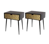 Core Products Set Of 2 Jupiter Metal 1-Drawer Bedside Tables, Black With Gold-Effect Drawer