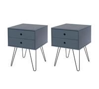 Core Products Set Of 2 Options 2 Drawer Blue Bedside Cabinets, Painted Finish, Black Metal