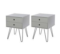 Core Products Set Of 2 Options 2 Drawer Grey Bedside Cabinets, Painted Finish, Black Metal
