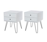Core Products Set Of 2 Options 2 Drawer White Bedside Cabinets, Painted Finish, Black Metal