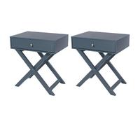 Core Products Set Of 2 Options X Legs 1 Drawer Bedside Cabinets, Blue Finish, Metal Handle