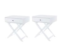 Core Products Set Of 2 Options X Legs 1 Drawer Bedside Cabinets, White Finish, Metal Handle