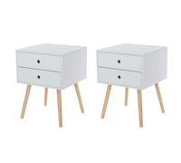 Core Products Set Of 2 Scandia 2 Drawer White Bedside Cabinets, Painted Finish, Tapered Legs