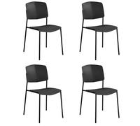 Core Products Set Of Four Black Aspen Academy Kitchen Chairs, Stackable Design, Contoured Seat
