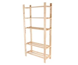 Core Products Spacious 5-Shelf Utility Rack Standing Unit | Solid Pine Wood Construction & Slatted Shelf Panels | Paintable & Stainable, DIY Friendly | Compact Storage for Garage, Hallway, Bedroom