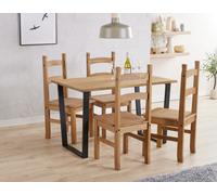 Core Products Texas Antique Waxed Pine 118Cm Rectangular Dining Table With 4 Chairs - Rustic Solid Wood Farmhouse Dining Set