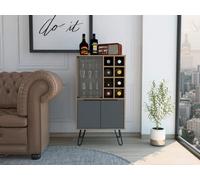 Core Products Vegas Wine Cabinet - 2 Doors, 1 Glass Door, Grey With Bleached Oak Effect, H109.4Cm X W59.6Cm X D40.0Cm
