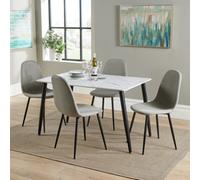Core Products White Marble Effect Table And Four Chair Set, Rectangular Table 120Cm X 80Cm With Four Grey Upholstered Chairs