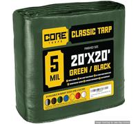 Core Tarp - Tarpaulin Waterproof Heavy Duty(105 g/m²|20′ X 20′ | 6.1m X 6.1m|Green/Black-5 Mil) UV Resistant, Tear Proof, Protective Poly Tarpaulin with Reinforced Edges for Multi-purpose usage