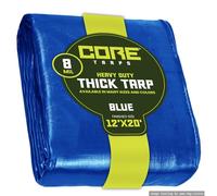 Core Tarp - Tarpaulin Waterproof Heavy Duty(155 g/m²|12′ X 20′ | 3.65m X 6.1m|Blue-8 Mil) UV Resistant, Tear Proof, Protective Poly Tarpaulin with Reinforced Edges for Multi-purpose usage