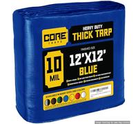 Core Tarp - Tarpaulin Waterproof Heavy Duty(190 g/m²|12′ X 12′ | 3.65m X 3.65m|Blue-10 Mil) UV Resistant, Tear Proof, Protective Poly Tarpaulin with Reinforced Edges for Multi-purpose usage