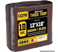 Core Tarp - Tarpaulin Waterproof Heavy Duty(190 g/m²|12′ X 16′ | 3.65m X 4.85m|Brown/Black-10 Mil) UV Resistant, Tear Proof, Protective Poly Tarpaulin with Reinforced Edges for Multi-purpose usage