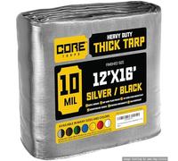Core Tarp - Tarpaulin Waterproof Heavy Duty(190 g/m²|12′ X 16′ | 3.65m X 4.85m|Silver/Black-10 Mil) UV Resistant, Tear Proof, Protective Poly Tarpaulin with Reinforced Edges for Multi-purpose usage