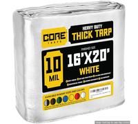 Core Tarp - Tarpaulin Waterproof Heavy Duty(190 g/m²|16′ X 20′ | 4.85m X 6.1m|White-10 Mil) UV Resistant, Tear Proof, Protective Poly Tarpaulin with Reinforced Edges for Multi-purpose usage