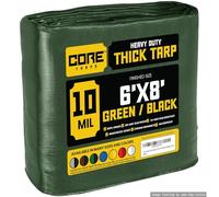 Core Tarp - Tarpaulin Waterproof Heavy Duty(190 g/m²|6′ X 8′ | 1.85m X 2.45m|Green/Black-10 Mil) UV Resistant, Tear Proof, Protective Poly Tarpaulin with Reinforced Edges for Multi-purpose usage