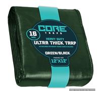 Core Tarp - Tarpaulin Waterproof Heavy Duty(265 g/m²|12′ X 12′ | 3.65m X 3.65m|Green/Black-16 Mil) UV Resistant, Tear Proof, Protective Poly Tarpaulin with Reinforced Edges for Multi-purpose usage