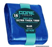 Core Tarp - Tarpaulin Waterproof Heavy Duty(265 g/m²|12′ X 16′ | 3.65m X 4.85m|Blue-16 Mil) UV Resistant, Tear Proof, Protective Poly Tarpaulin with Reinforced Edges for Multi-purpose usage