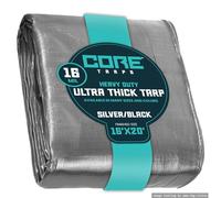 Core Tarp - Tarpaulin Waterproof Heavy Duty(265 g/m²|16′ X 20′ | 4.85m X 6.1m|Silver/Black-16 Mil) UV Resistant, Tear Proof, Protective Poly Tarpaulin with Reinforced Edges for Multi-purpose usage