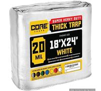 Core Tarp - Tarpaulin Waterproof Heavy Duty(305 g/m²|18′ X 24′ | 5.5m X 7.3m|White-20 Mil) UV Resistant, Tear Proof, Protective Poly Tarpaulin with Reinforced Edges for Multi-purpose usage