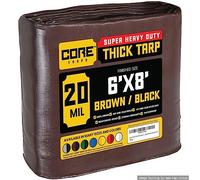 Core Tarp - Tarpaulin Waterproof Heavy Duty(305 g/m²|6′ X 8′ | 1.85m X 2.45m|Brown/Black-20 Mil) UV Resistant, Tear Proof, Protective Poly Tarpaulin with Reinforced Edges for Multi-purpose usage