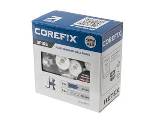 Corefix Spike Heavy Duty Plasterboard Fixings 24 Pack, DIY Kit with M5x40mm Screws. Easy to Install with NO Drill Required. Drywall Anchor, Wall Plug Alternative Suitable for All Plasterboard Types.