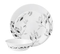 Corelle 1126026 12-Piece Vitrelle Misty Leaves Chip and Break Resistant Dinner Set, Grey 29.5 x 14.5 x 29 cm