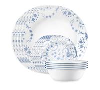 Corelle 12 Piece Dinner Set, Darlington, Service for 4, Chip Resistant Dinnerware, Includes 26cm Dinner Plates, 17cm Salad/Side Plates and 532ml Soup/Cereal Bowls