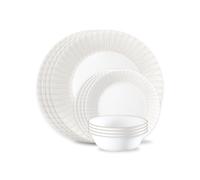 Corelle 12-Piece Vitrelle Glass Hush Lines Chip and Break Resistant Dinner Set, Service for 4, Cream